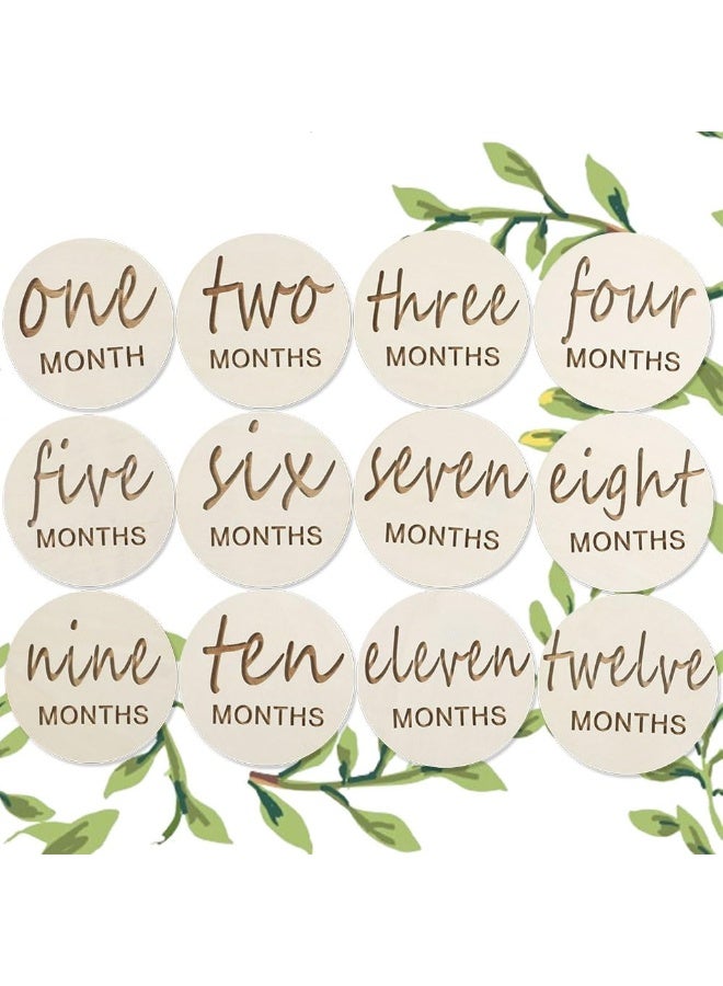 Wooden Baby Monthly Milestones for Newborn Baby,1-12 Months Baby Announcement Discs, Pregnancy Baby Shower Gifts (Wooden Milestone Discs) - Image 1