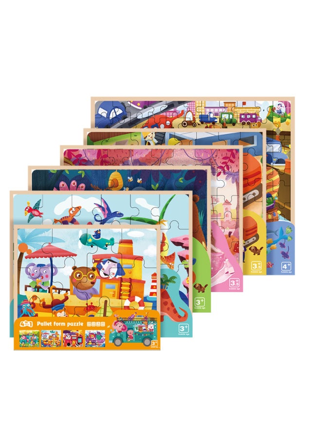 Wooden Boxed Dinosaur Animal Traffic Education Advanced Jigsaw Puzzle Children's Educational Early Education Wooden Toys-Color:Wooden Box Advanced Puzzle Vehicle (trumpet) - Image 2