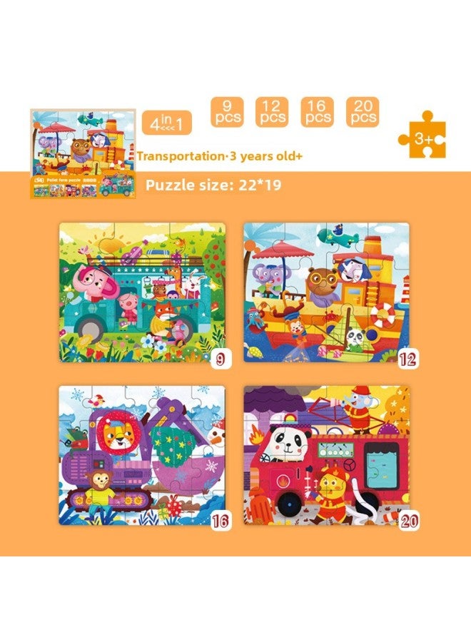 Wooden Boxed Dinosaur Animal Traffic Education Advanced Jigsaw Puzzle Children's Educational Early Education Wooden Toys-Color:Wooden Box Advanced Puzzle Vehicle (trumpet) - Image 1