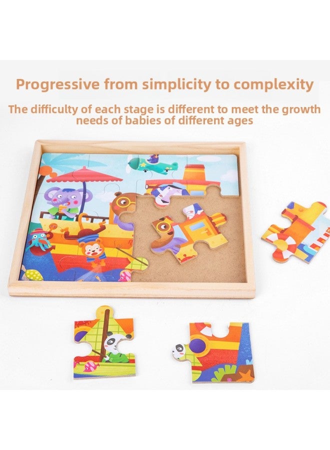 Wooden Boxed Dinosaur Animal Traffic Education Advanced Jigsaw Puzzle Children's Educational Early Education Wooden Toys-Color:Wooden Box Advanced Puzzle Vehicle (trumpet) - Image 4