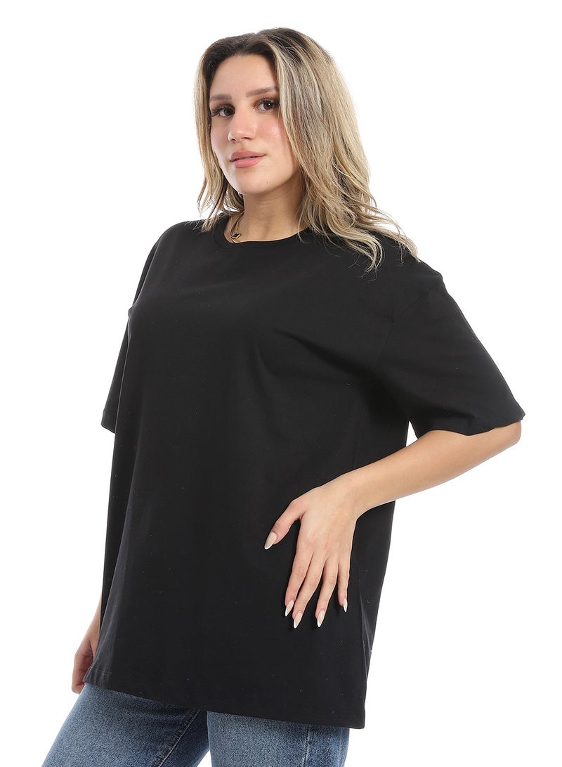 Andora Oversized Plain Cotton T-Shirt_ Black - Image 2