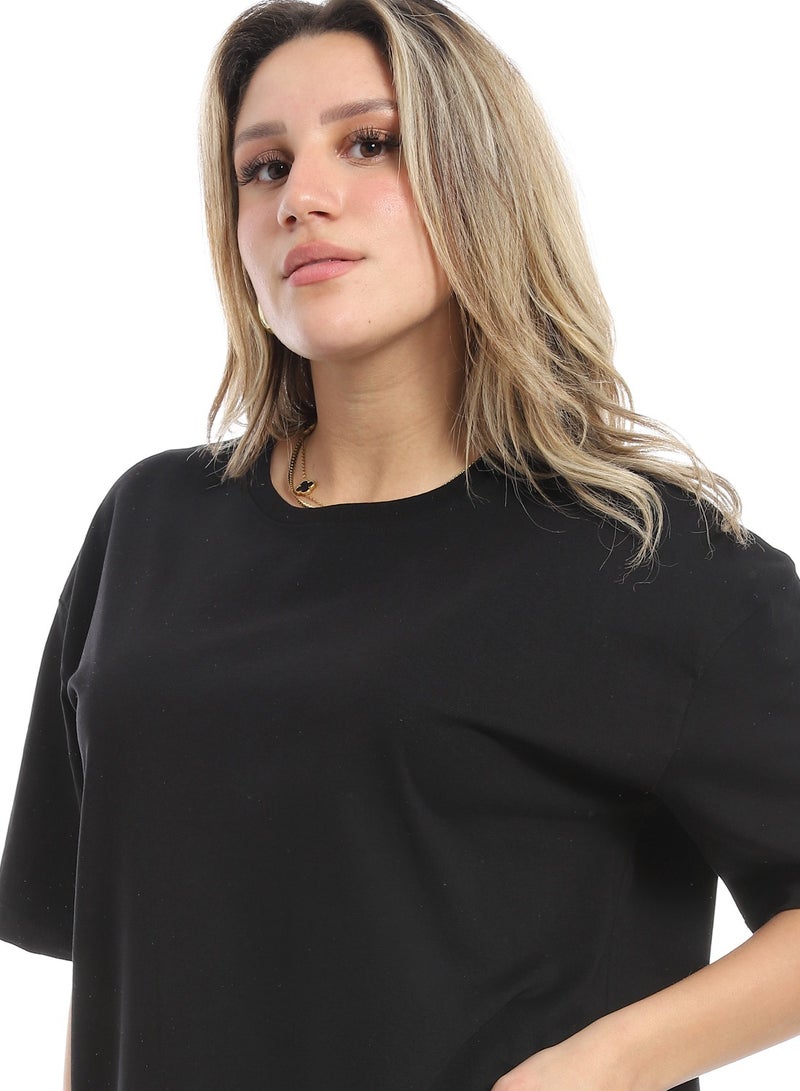 Andora Oversized Plain Cotton T-Shirt_ Black - Image 4