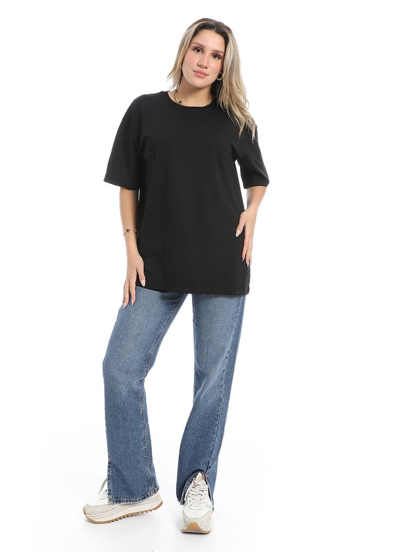Andora Oversized Plain Cotton T-Shirt_ Black - Image 5