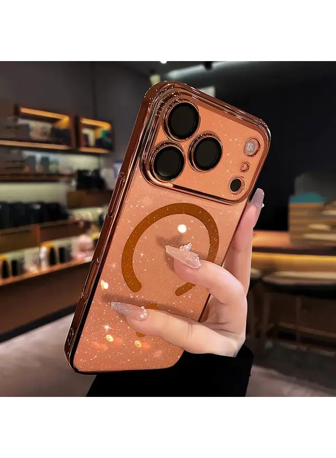 Blue Electroplated PC Magnetic Glittery Shockproof Case for iPhone 17 Air with Lens Protector Wireless Charging - Image 1