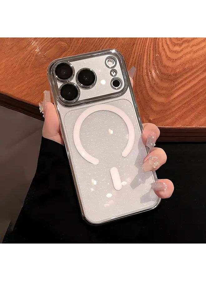 Blue Electroplated PC Magnetic Glittery Shockproof Case for iPhone 17 Air with Lens Protector Wireless Charging - Image 4