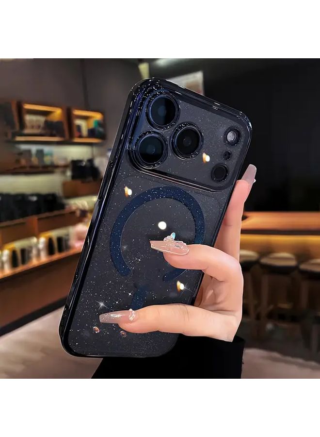 Blue Electroplated PC Magnetic Glittery Shockproof Case for iPhone 17 Air with Lens Protector Wireless Charging - Image 2