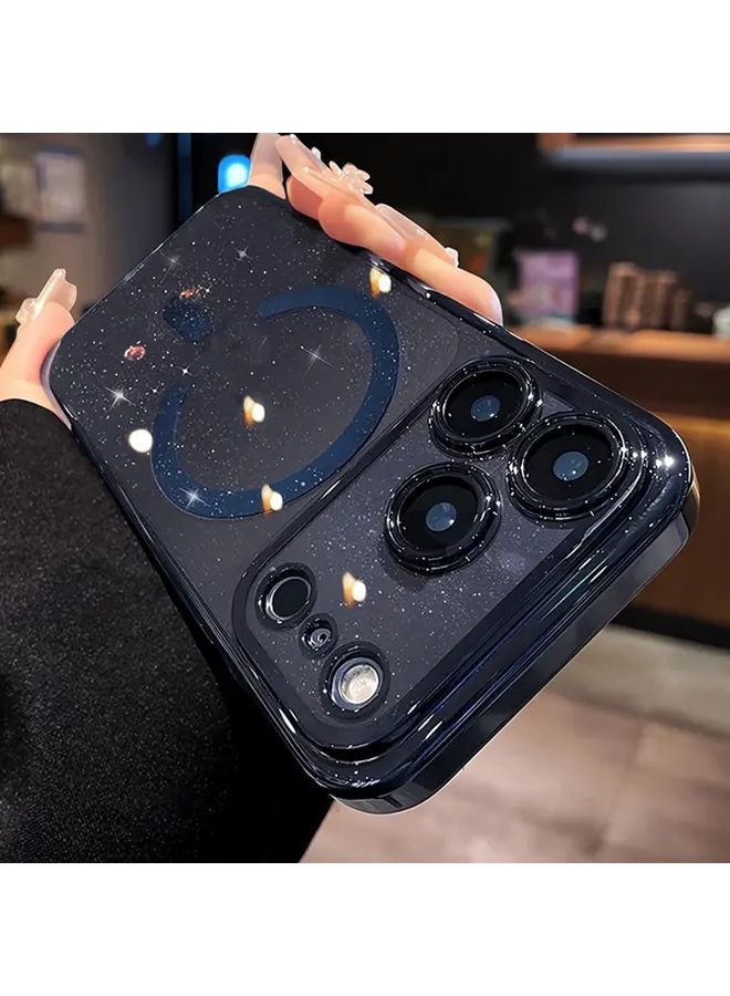 Blue Electroplated PC Magnetic Glittery Shockproof Case for iPhone 17 Air with Lens Protector Wireless Charging - Image 3