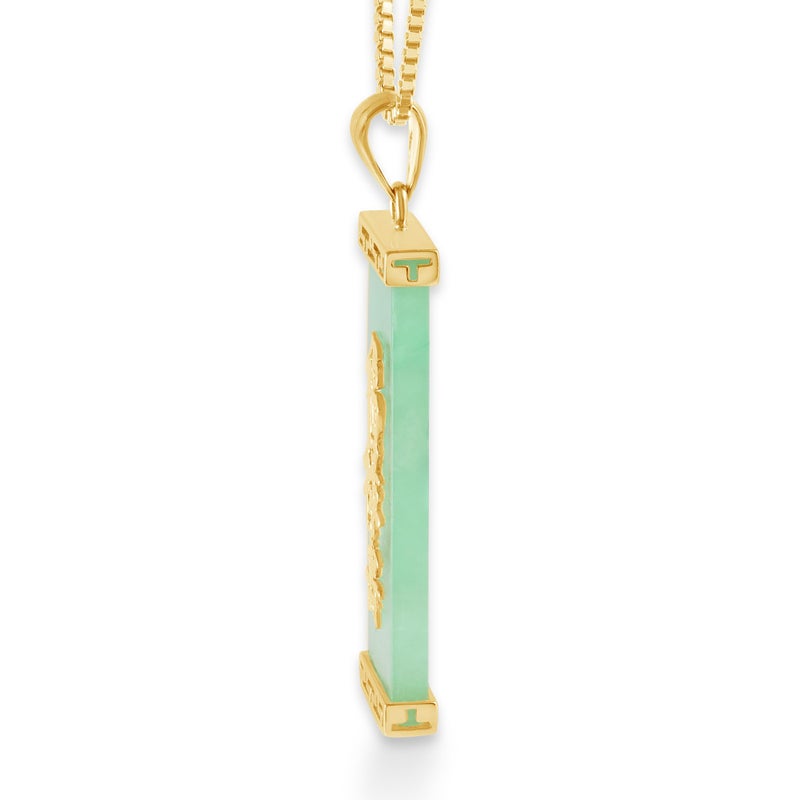 Belacqua Natural Green Jade Good Fortune Pendant Necklace in 14K Yellow Gold Plated Silver, Chinese Symbol, Hypoallergenic Fashion Jewelry for Women, Gift Box Included - Image 3