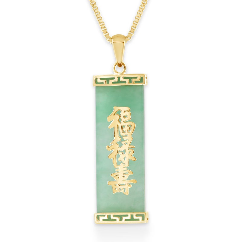 Belacqua Natural Green Jade Good Fortune Pendant Necklace in 14K Yellow Gold Plated Silver, Chinese Symbol, Hypoallergenic Fashion Jewelry for Women, Gift Box Included - Image 4