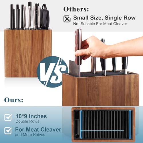 ENOKING XXL Acacia Wood Knife Holder – Large Universal Knife Block with Blade-Protecting Slots, Holds 26+ Knives, Scissors, and Sharpening Rods, Space-Saving Kitchen Storage Organizer - Image 2