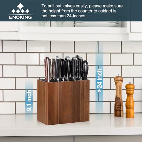 ENOKING XXL Acacia Wood Knife Holder – Large Universal Knife Block with Blade-Protecting Slots, Holds 26+ Knives, Scissors, and Sharpening Rods, Space-Saving Kitchen Storage Organizer - Image 5