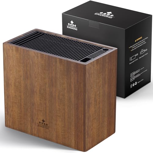 ENOKING XXL Acacia Wood Knife Holder – Large Universal Knife Block with Blade-Protecting Slots, Holds 26+ Knives, Scissors, and Sharpening Rods, Space-Saving Kitchen Storage Organizer - Image 1