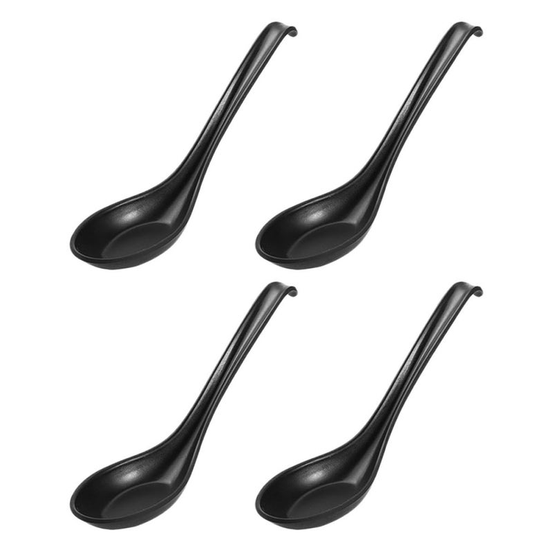 Black Melamine Soup Spoons Set of 4 with Raised Tail Japanese Style Rice and Ladle Spoons - Image 2