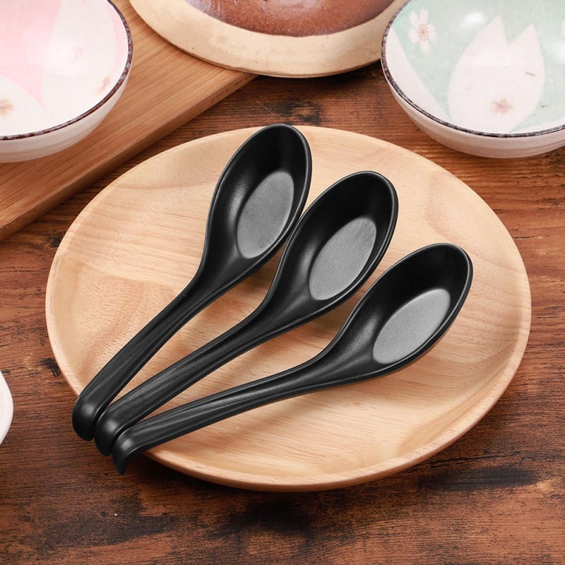 Black Melamine Soup Spoons Set of 4 with Raised Tail Japanese Style Rice and Ladle Spoons - Image 4