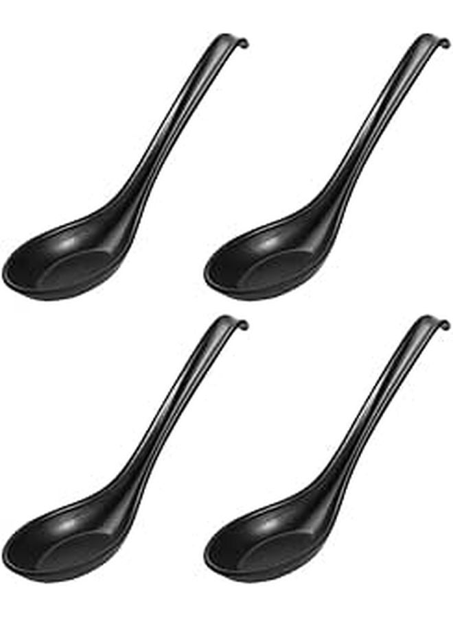 Black Melamine Soup Spoons Set of 4 with Raised Tail Japanese Style Rice and Ladle Spoons - Image 1