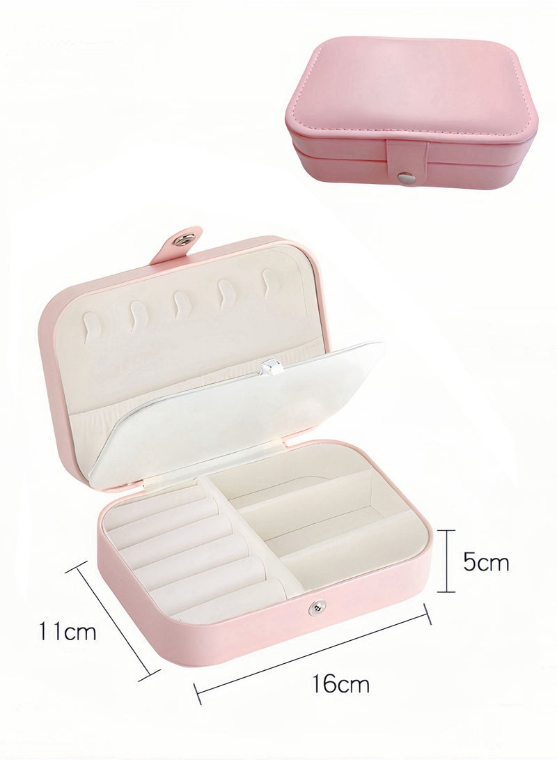 صندوق تخزين مجوهرات للسفر للسيدات والفتيات مصنوع من جلد البولي يوريثان، صندوق تخزين مجوهرات صغير ذو سعة كبيرة يمكنه تخزين الأقراط والخواتم والقلائد والأساور والهدايا المحمولة مزدوجة الطبقة (زهر الكرز اللامع) - Image 1