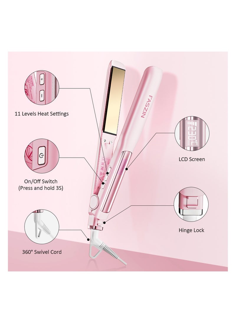 Faszin - Hair Straightener Professional Ionic Titanium Plate 20S Fast Heat Up Flat with Clear LED Display 2 in 1 Straightener and Curler Styling Tool - Image 1