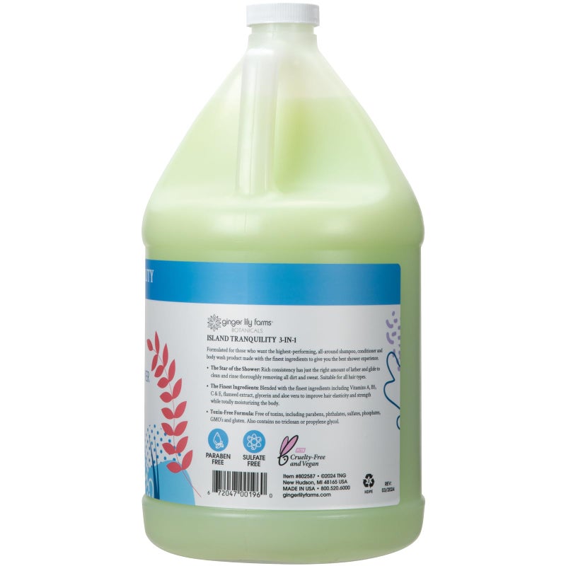 Ginger Lily Farms Botanicals 3-in-1 Shampoo, Conditioner & Body Wash, Island Tranquility, 100% Vegan & Cruelty-Free, Green Tea & Lemongrass Scent, 1 Gallon (128 fl oz) Refill - Image 2