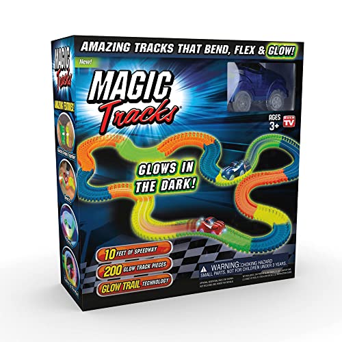 Ontel Magic Tracks 10 Foot Glow In The Dark Bendable Flexible Racetrack with LED Light-Up Race Car, Educational Playset Birthday Gift for Ages 3+ - Image 1