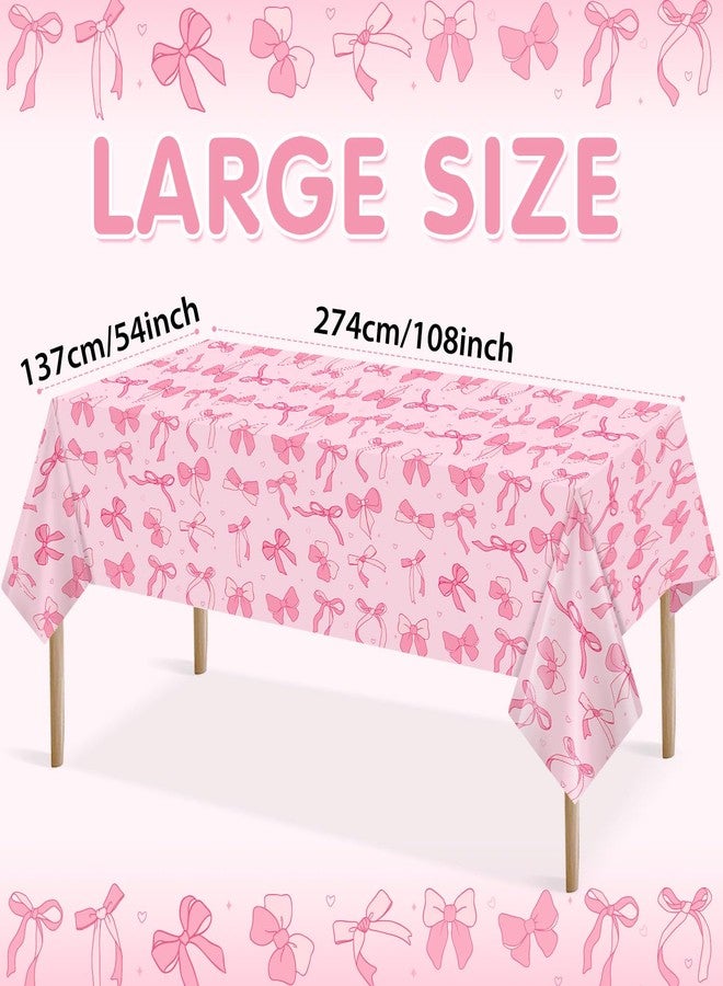 Homanu 3 Pack Pink Birthday Bow Party Decorations Tablecloths, Large Size 54 X 108 Inch Bow Table Cloth Plastic Table Cover Girls Birthday Tablecloth Rectangular - Image 3