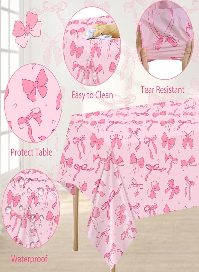 Homanu 3 Pack Pink Birthday Bow Party Decorations Tablecloths, Large Size 54 X 108 Inch Bow Table Cloth Plastic Table Cover Girls Birthday Tablecloth Rectangular - Image 4