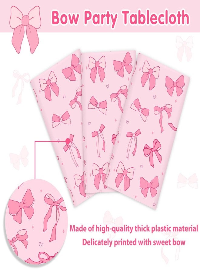 Homanu 3 Pack Pink Birthday Bow Party Decorations Tablecloths, Large Size 54 X 108 Inch Bow Table Cloth Plastic Table Cover Girls Birthday Tablecloth Rectangular - Image 5