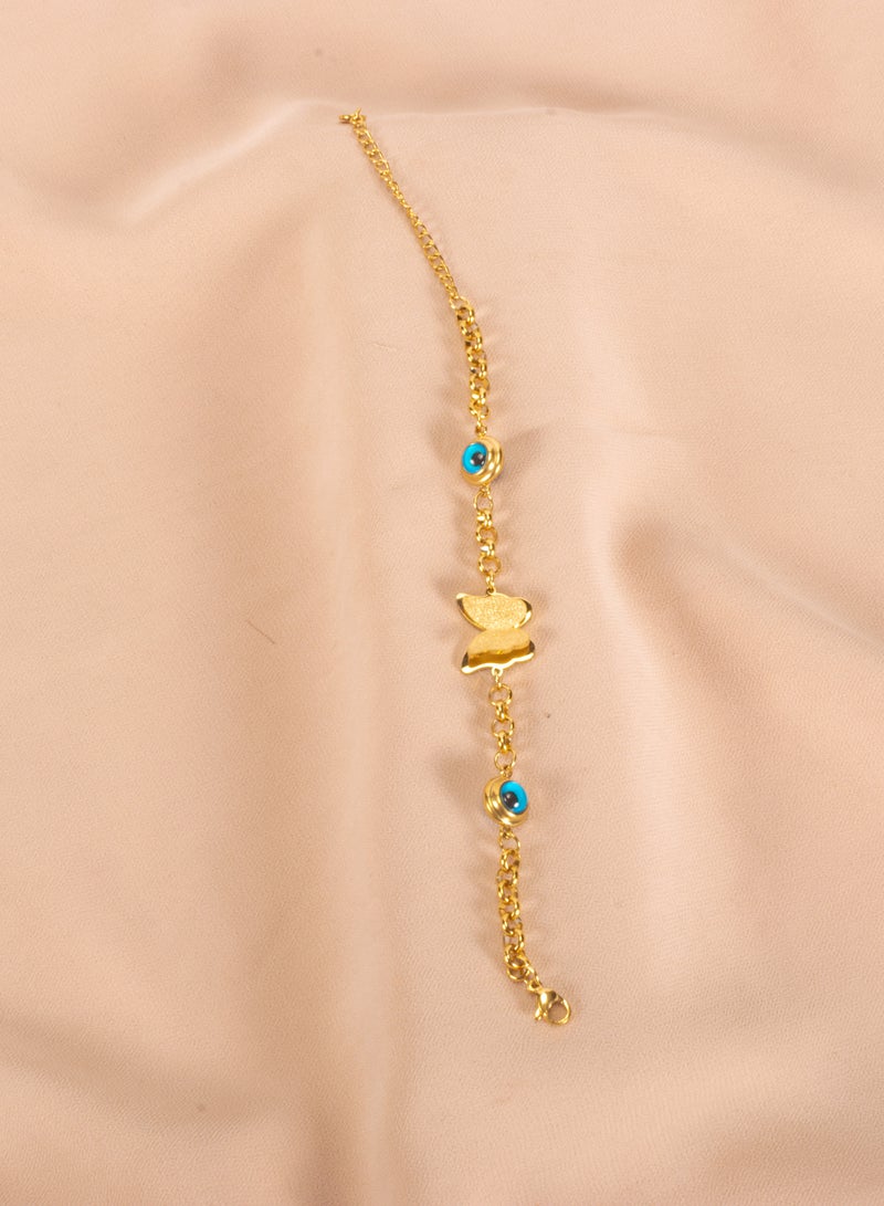 The Black Pearl Accessories Blue Eye and Golden Stainless Steel Butterfly Bracelet  - Image 1