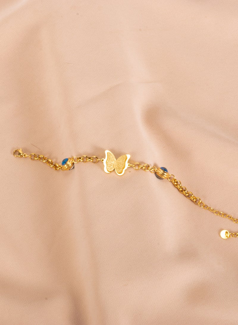 The Black Pearl Accessories Blue Eye and Golden Stainless Steel Butterfly Bracelet  - Image 2