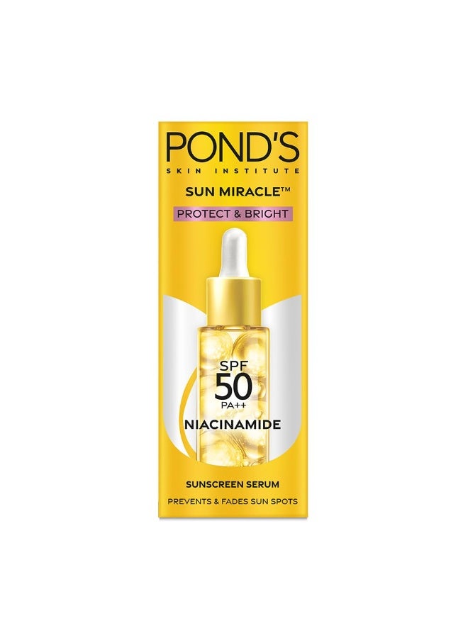 بوندز يعمل سيروم Ponds Serum Boost Sunscreen على منع وإخفاء البقع الداكنة بفضل قوة عامل الحماية من الشمس SPF 50 وسيروم NIACINAMIDE-C 14 مل. - Image 1
