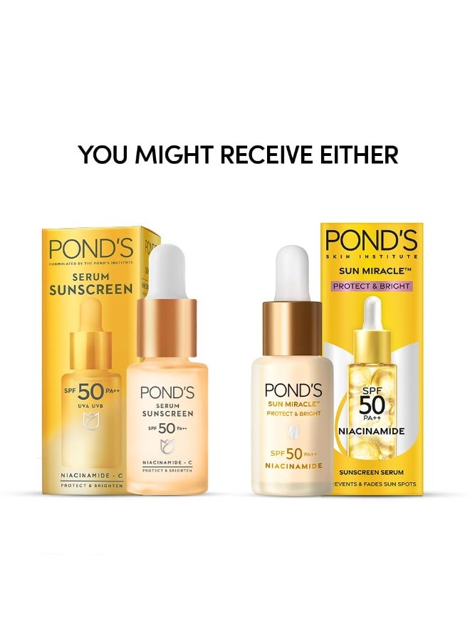 بوندز يعمل سيروم Ponds Serum Boost Sunscreen على منع وإخفاء البقع الداكنة بفضل قوة عامل الحماية من الشمس SPF 50 وسيروم NIACINAMIDE-C 14 مل. - Image 4