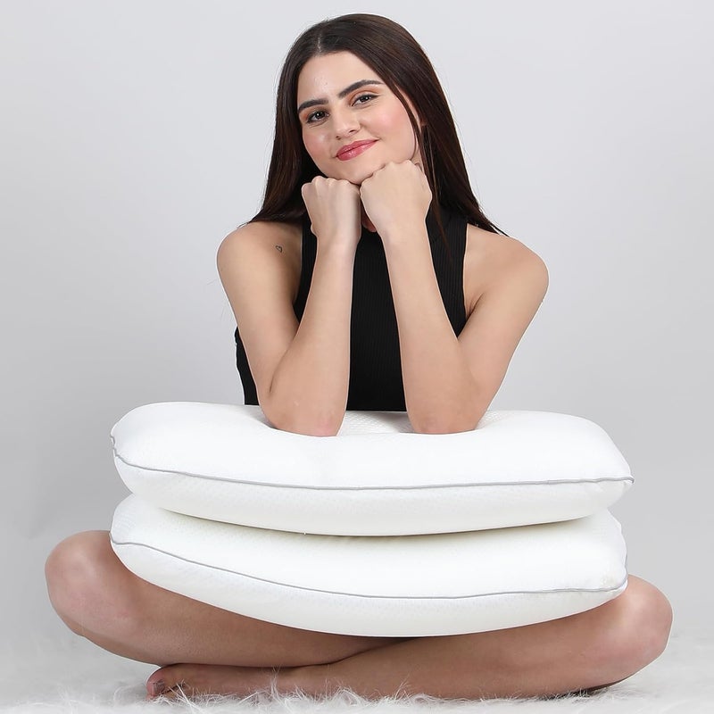 AVI وسادة ميموري فوم للنوم وسادة سرير طبية لتخفيف آلام الرقبة والكتف حجم قياسي 24x16x4 بوصة مع غطاء بسحاب قابل للإزالة أبيض عبوة من 2 - Image 1