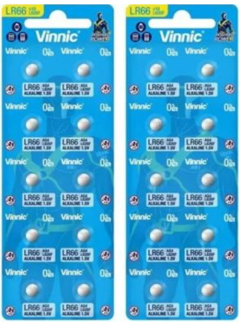 عبوة من 20 بطارية قلوية Vinnic AG4 (L626F) (LR66) بجهد 1.5 فولت وخالية من الزئبق (0% Hg)