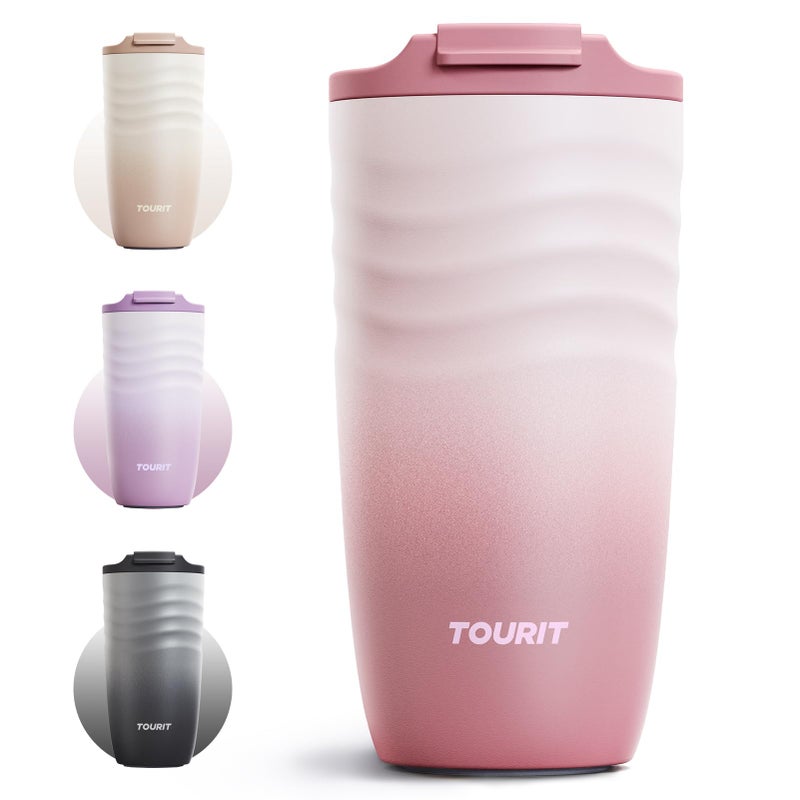 TOURIT 16 oz Travel Coffee Mug, Insulated Stainless Steel Travel Mug with Lid, Leak-Proof Double-Wall Vacuum Tumbler, Reusable Coffee Cup - Rose - Image 1