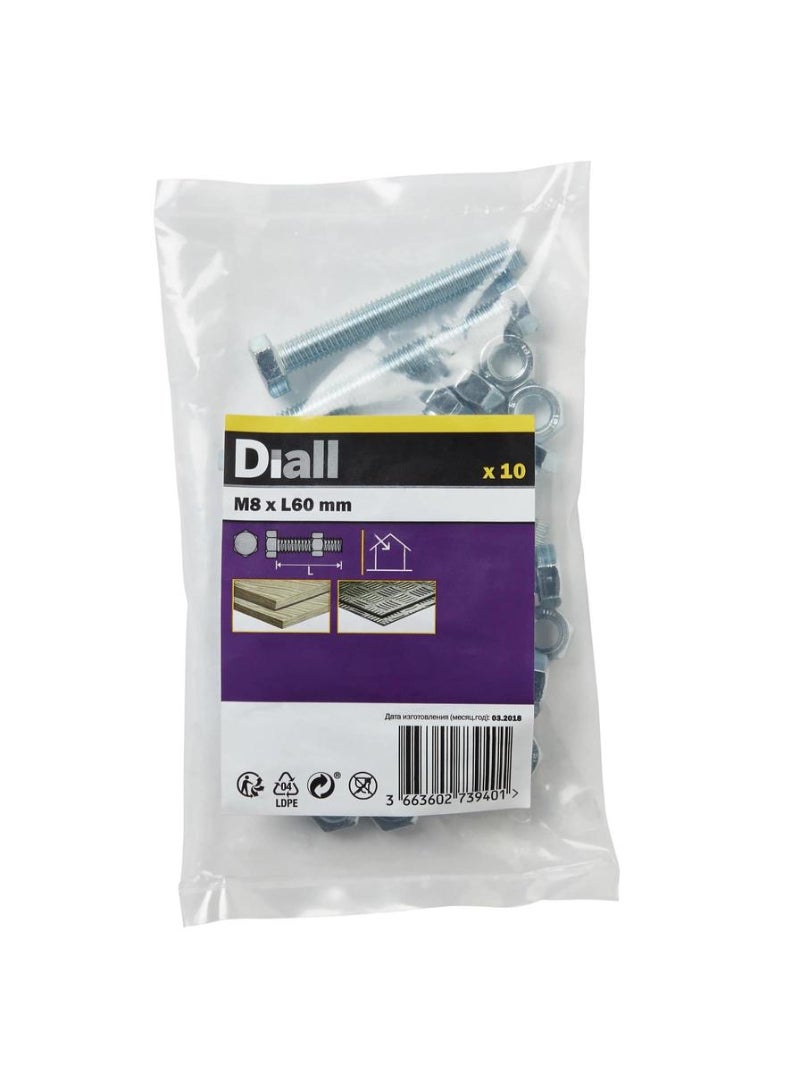 ACE Hex Carbon Steel Bolt And Nut Set 6 Cm 10 Piece