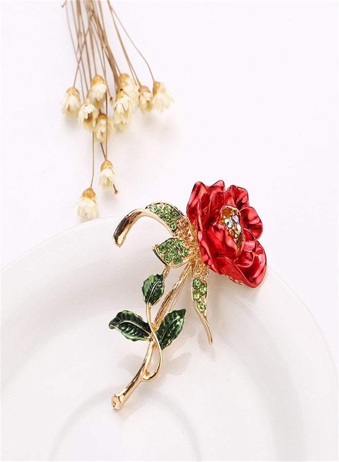 بروش وردة حمراء من RLHRNDE للنساء والرجال، دبوس زهرة من سبيكة معدنية، دبابيس أمان، إكسسوارات بروش زهور فاخرة وأنيقة لحفلات الزفاف والمآدب وهدايا عيد الحب (وردة B) - Image 5