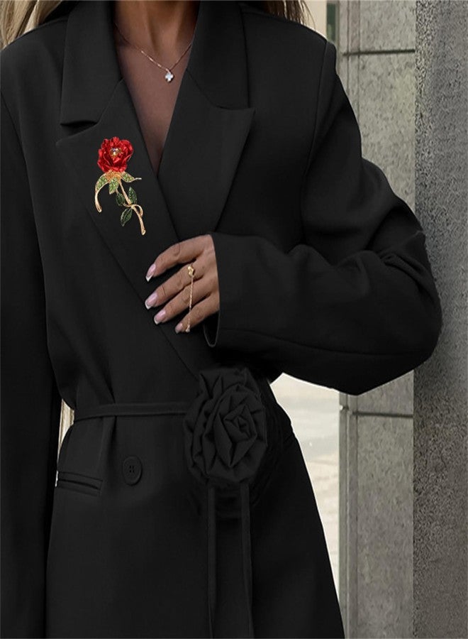 بروش وردة حمراء من RLHRNDE للنساء والرجال، دبوس زهرة من سبيكة معدنية، دبابيس أمان، إكسسوارات بروش زهور فاخرة وأنيقة لحفلات الزفاف والمآدب وهدايا عيد الحب (وردة B) - Image 4