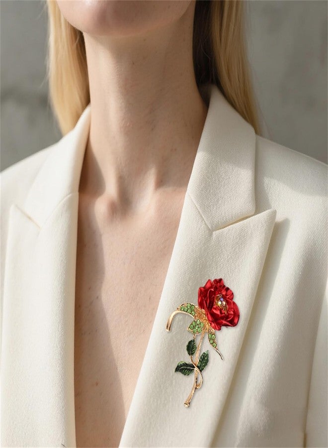 بروش وردة حمراء من RLHRNDE للنساء والرجال، دبوس زهرة من سبيكة معدنية، دبابيس أمان، إكسسوارات بروش زهور فاخرة وأنيقة لحفلات الزفاف والمآدب وهدايا عيد الحب (وردة B) - Image 3