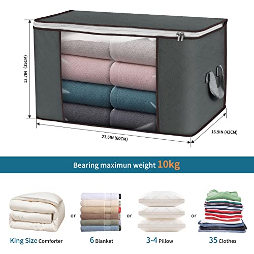 Budding Joy Large Storage Bags, 4 Pack Clothes Storage Bins Foldable Closet Organizers Storage Containers with Durable Handles Thick Fabric for Blanket Comforter Clothing Bedding 90 L (Gray) - Image 2
