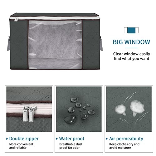Budding Joy Large Storage Bags, 4 Pack Clothes Storage Bins Foldable Closet Organizers Storage Containers with Durable Handles Thick Fabric for Blanket Comforter Clothing Bedding 90 L (Gray) - Image 4
