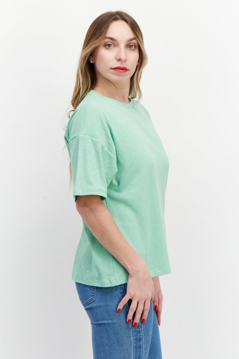 ESPRIT تي شيرت نسائي بأكمام قصيرة وياقة دائرية، أخضر فاتح - Image 2