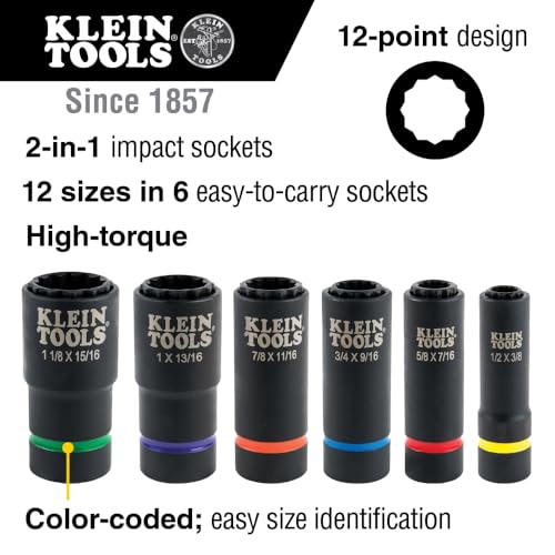 Klein Tools 66016 2in1 Impact Socket with 12Point Deep Sockets Coaxial Spring Loaded in 118 and 1516Inch Sizes - Image 3