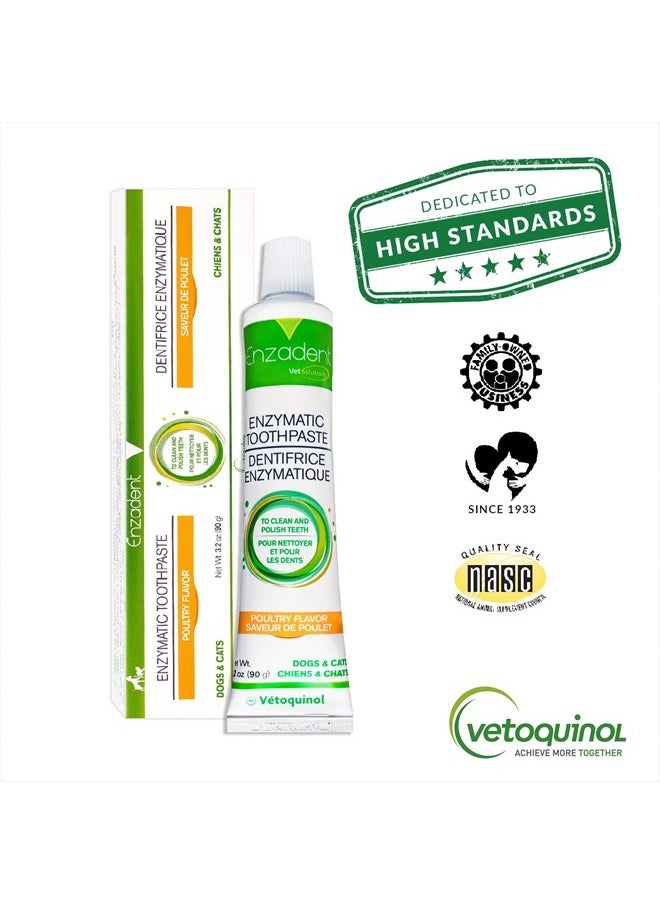 Vetoquinol - Enzadent Enzymatic Toothpaste for Cats & Dogs – 3.2 oz, Poultry Flavor – Triple Enzyme Formula for Healthy Teeth & Gums – Oral Dental Care: Removes Plaque, Polishes Teeth & Freshens Breath - Image 1