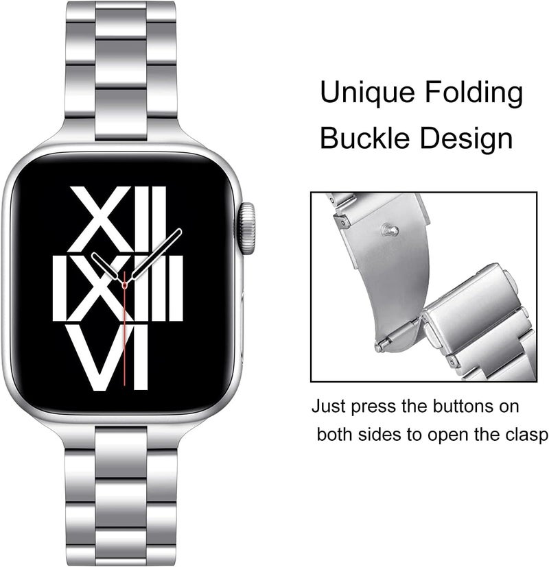 Ofrdncy Slim Metal Band Compatible For Apple Watch Band 49mm 46mm 45mm 44mm 42mm 41mm 40mm 38mm, Premium Stainless Steel Apple Watch Strap for iWatch Ultra 2/1 Series 1-11 SE - Image 2