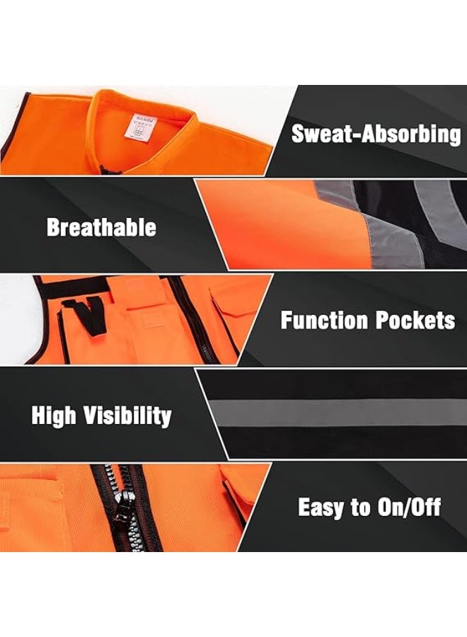 OSCO-TOOLS Orange & Black Engineer Vest with Zipper - 209g, a high-quality safety vest, lightweight, comfortable, and practical for engineers and work teams at construction and industrial sites. - Image 5