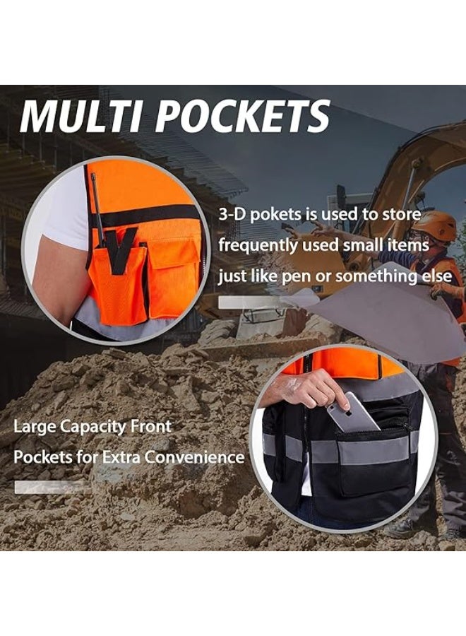 OSCO-TOOLS Orange & Black Engineer Vest with Zipper - 209g, a high-quality safety vest, lightweight, comfortable, and practical for engineers and work teams at construction and industrial sites. - Image 3