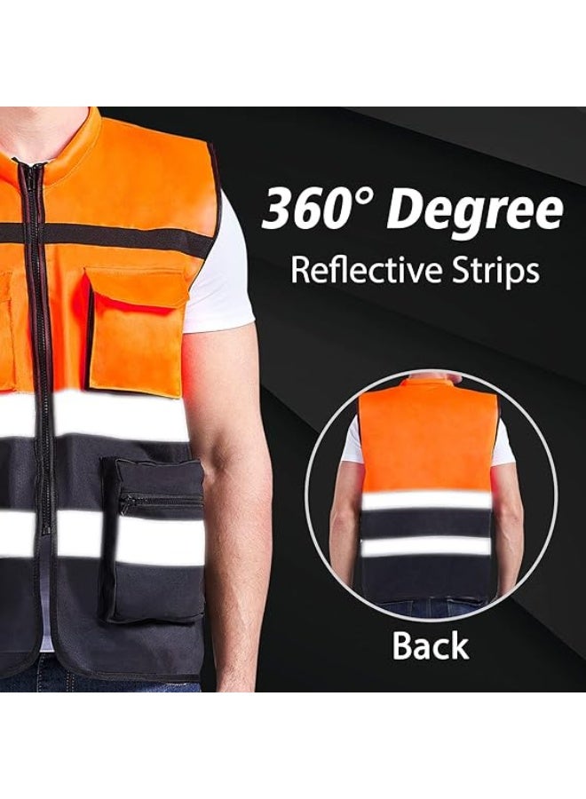 OSCO-TOOLS Orange & Black Engineer Vest with Zipper - 209g, a high-quality safety vest, lightweight, comfortable, and practical for engineers and work teams at construction and industrial sites. - Image 4