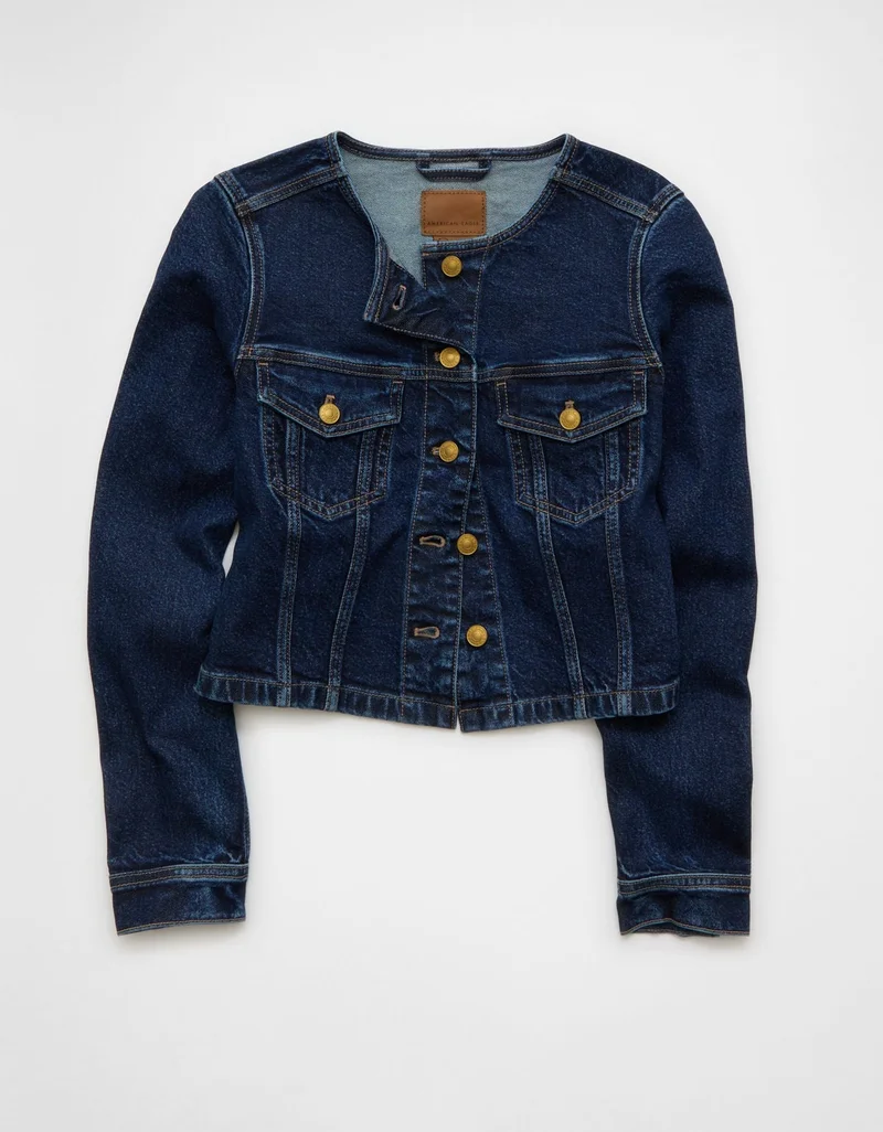 American Eagle  AE Collarless Cinched Denim Jacket for Women | Best Price UAE