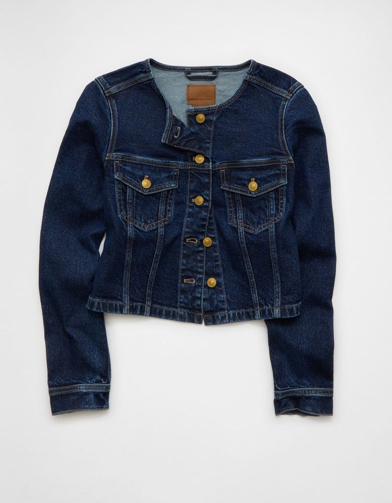 American Eagle AE Collarless Cinched Denim Jacket - Image 4