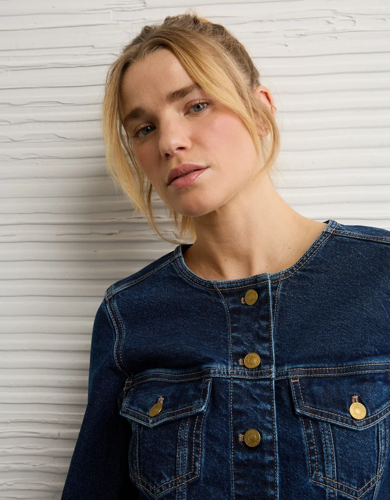 American Eagle  AE Collarless Cinched Denim Jacket for Women | Best Price UAE