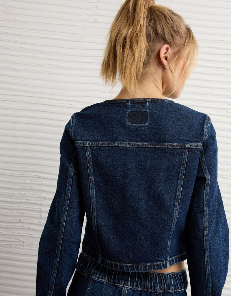 American Eagle AE Collarless Cinched Denim Jacket - Image 2
